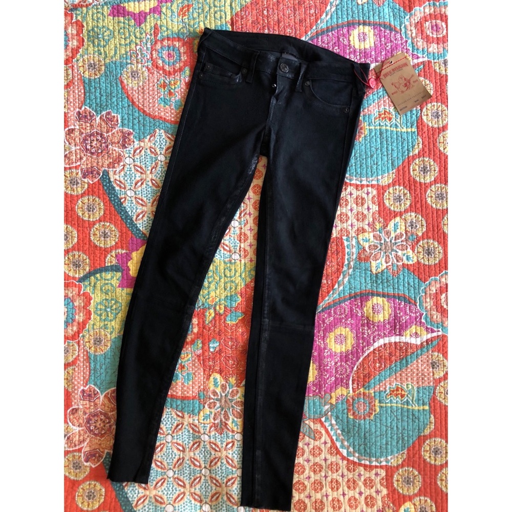 $750 True Religion Suede Leather leggings pants 24 - Picture 3 of 8